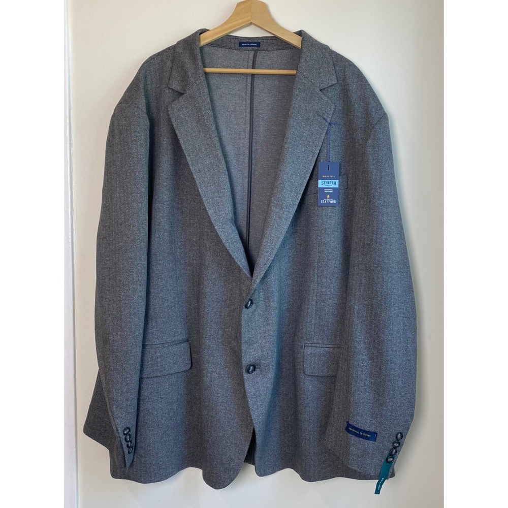 Stafford Stretch Comfort Big & Tall Blazer NEW 56L Gray Herringbone Traditional